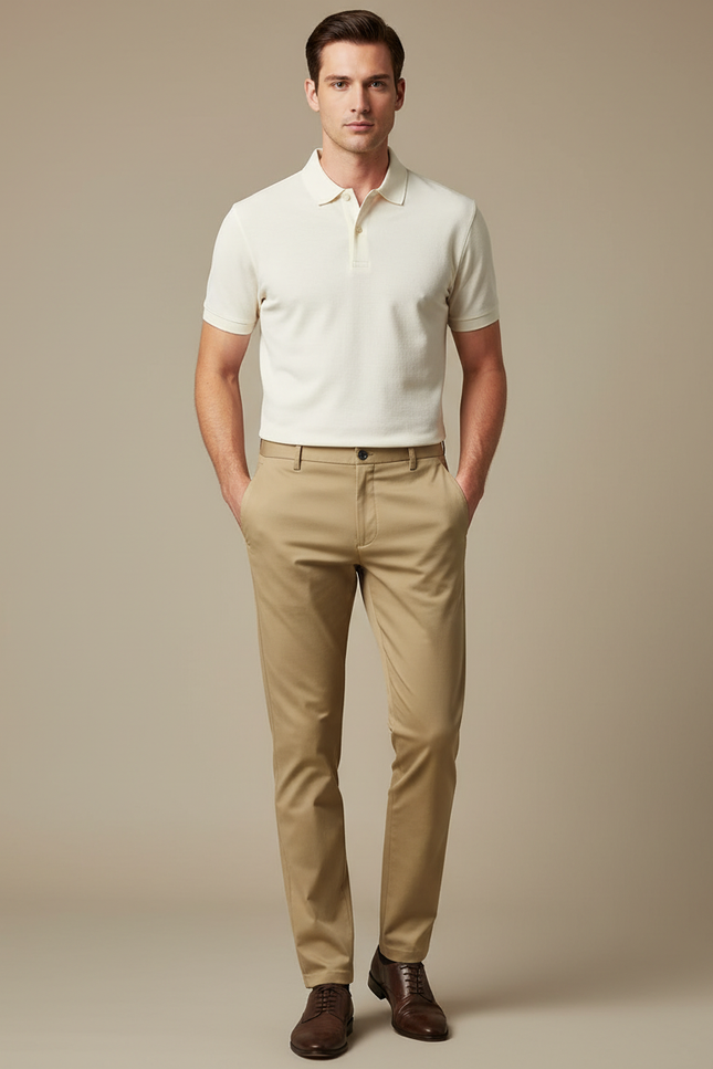Pantalon Chino Confort Infroissable Homme - Kaki Gabardine