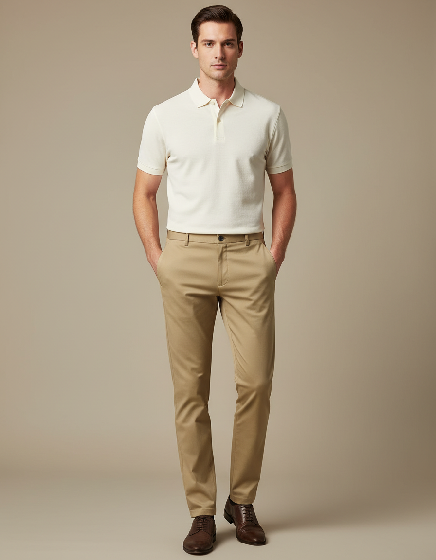 Pantalon Chino Confort Infroissable Homme - Kaki Gabardine