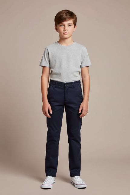 Pantalon Chino Bleu Marine Coton Droit Garçon