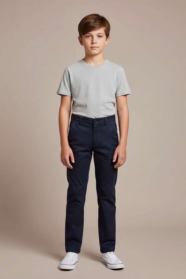 Pantalon Chino Bleu Marine Coton Droit Garçon