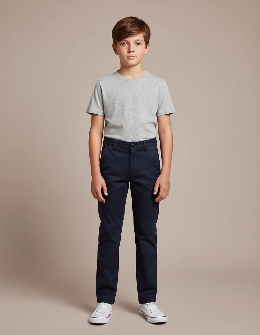 Pantalon Chino Bleu Marine Coton Droit Garçon