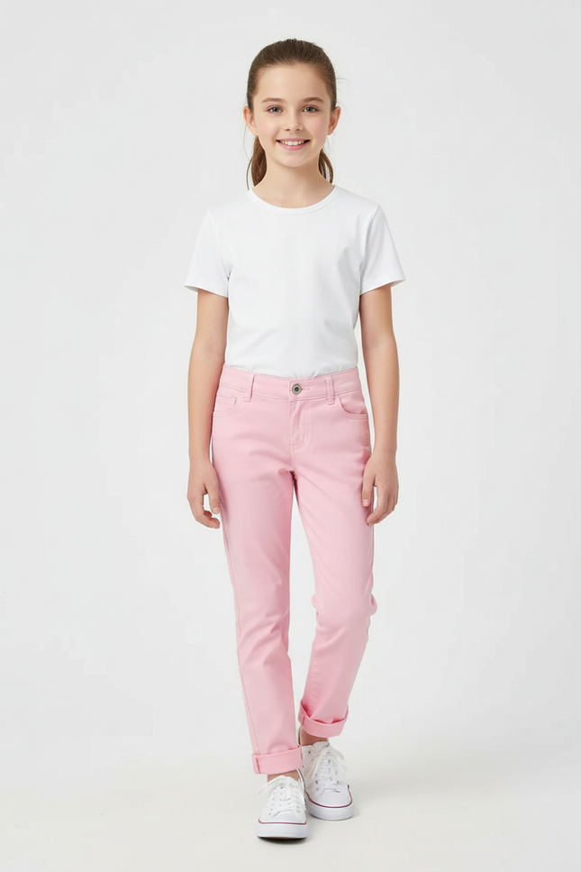 Pantalon Chino Rose Coton Slim Fille Décontracté