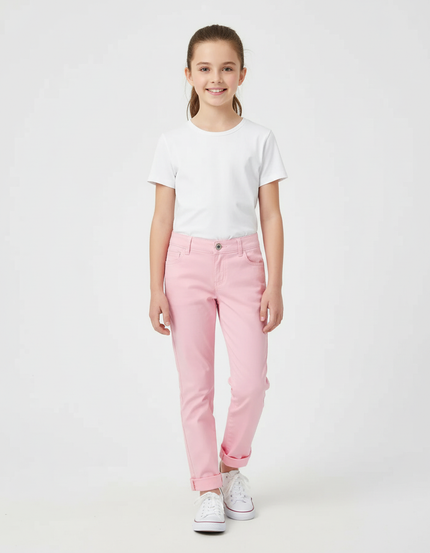 Pantalon Chino Rose Coton Slim Fille Décontracté