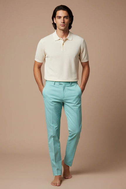 Pantalon Chino Turquoise Homme Slim Élégant Coton - Vert