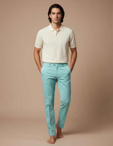 Pantalon Chino Turquoise Homme Slim Élégant Coton - Vert