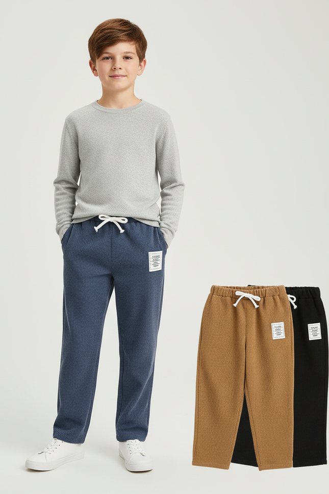 Pantalon Chino Côtelé Décontracté Droit Garçon Plusieurs Couleurs - Bleu Cordé