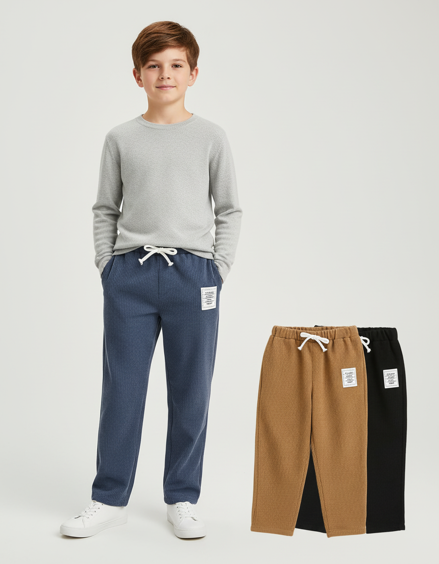 Pantalon Chino Côtelé Décontracté Droit Garçon Plusieurs Couleurs - Bleu Cordé