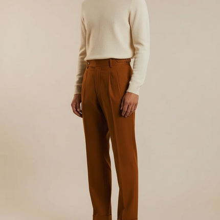 Pantalon Chino Homme Terracotta Coupe Ample - Marron Gabardine