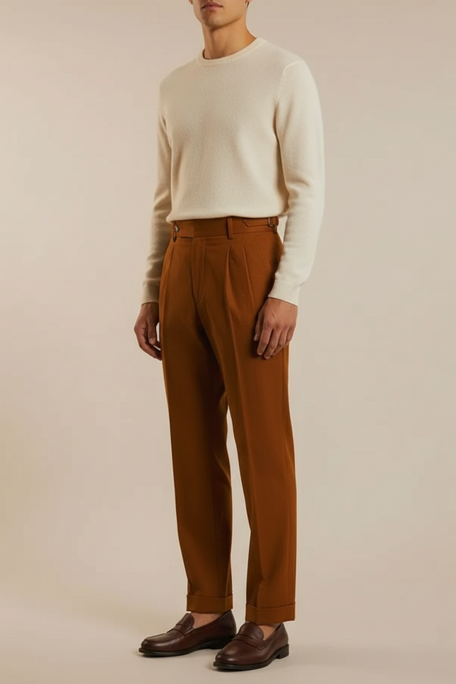 Pantalon Chino Homme Terracotta Coupe Ample - Marron Gabardine