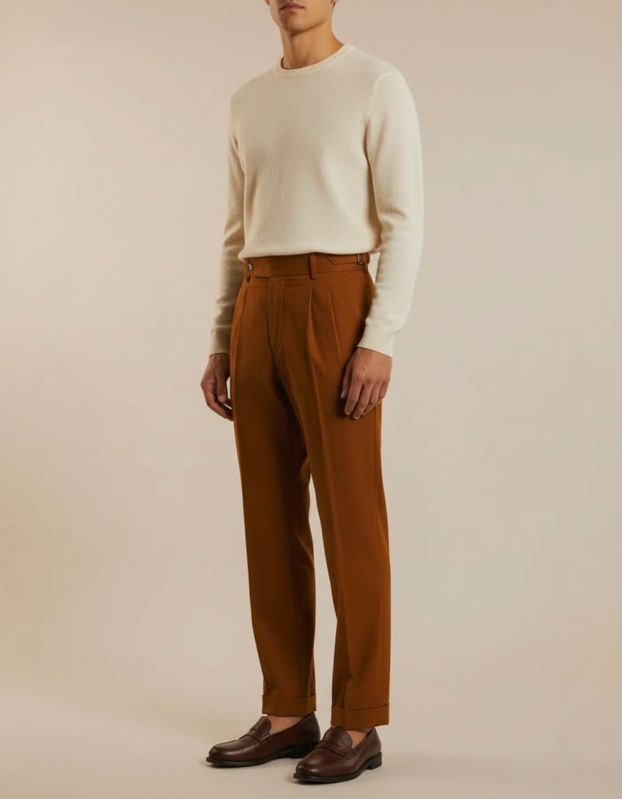Pantalon Chino Homme Terracotta Coupe Ample - Marron Gabardine