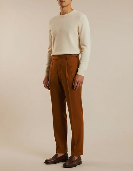 Pantalon Chino Homme Terracotta Coupe Ample - Marron Gabardine