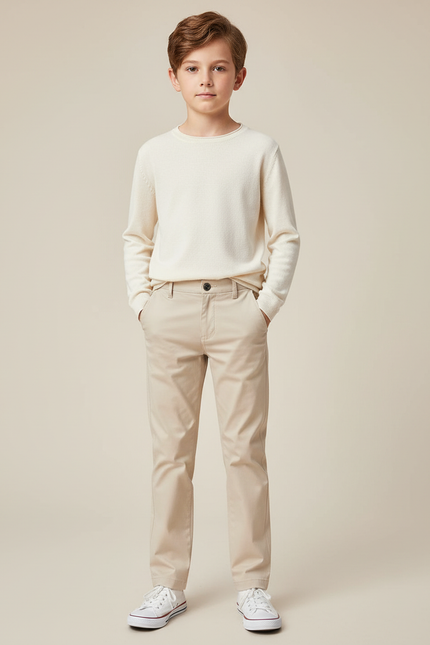 Pantalon Chino Garçon Beige Droit Coton Casual - Gabardine