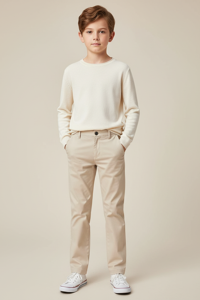 Pantalon Chino Garçon Beige Droit Coton Casual - Gabardine