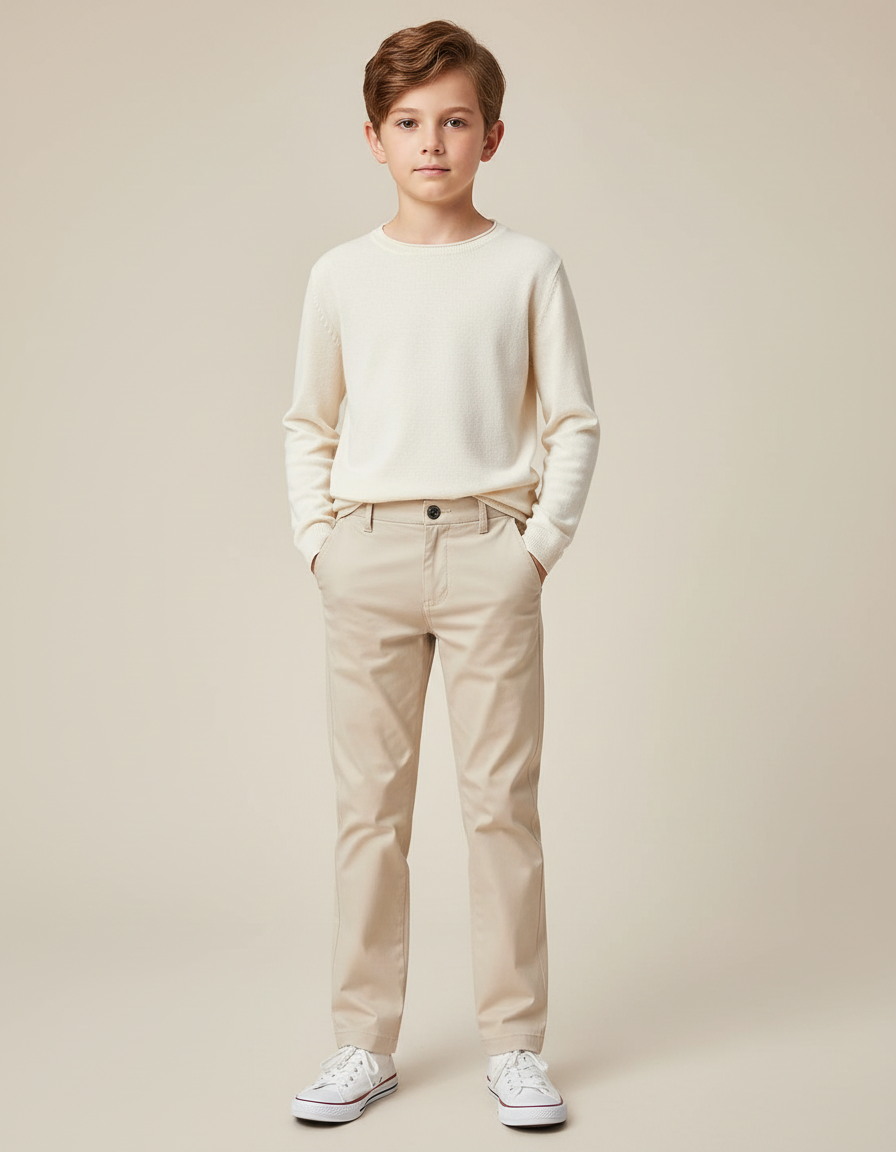 Pantalon Chino Garçon Beige Droit Coton Casual - Gabardine