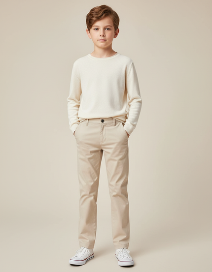 Pantalon Chino Garçon Beige Droit Coton Casual - Gabardine