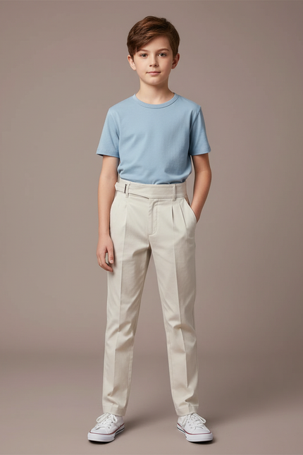 Pantalon Chino Beige Plissé Décontracté Enfant Coton