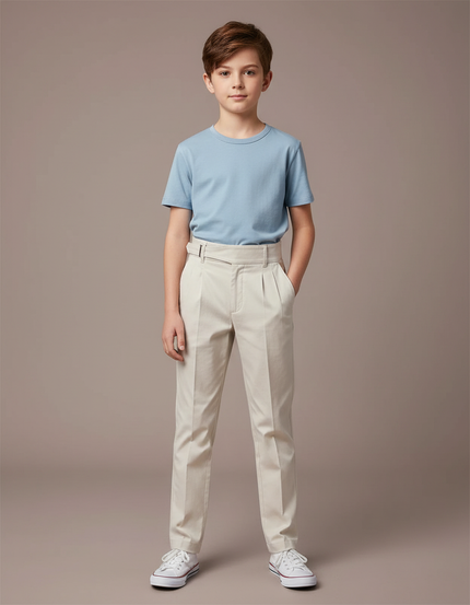 Pantalon Chino Beige Plissé Décontracté Enfant Coton