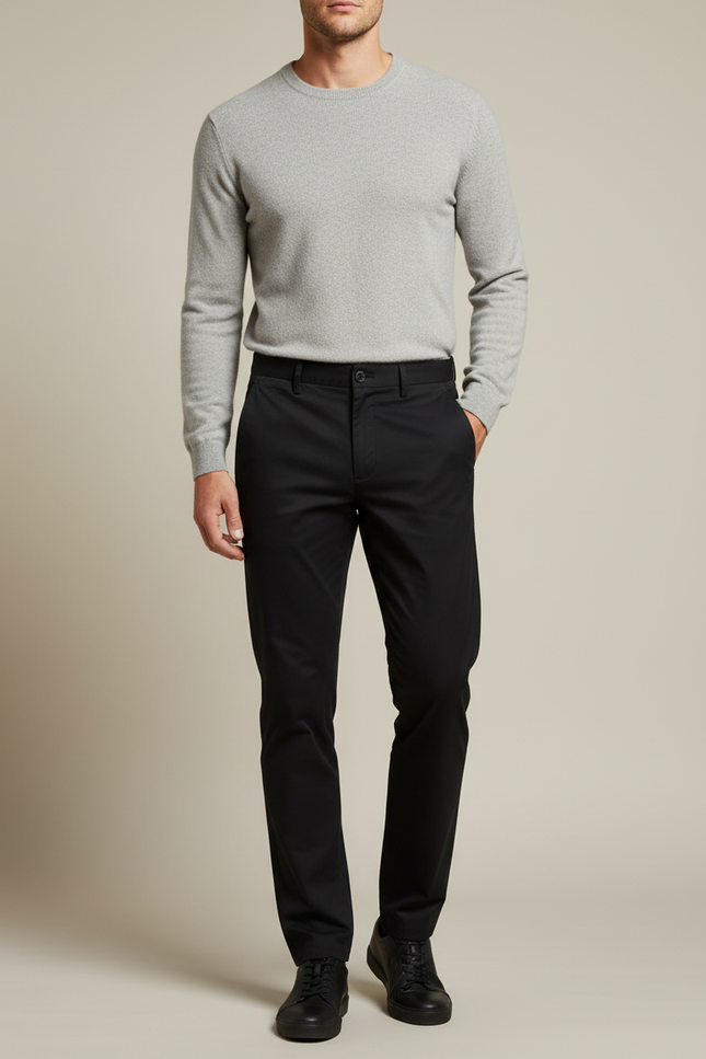 Pantalon Chino Noir Coton Droit Basique Homme