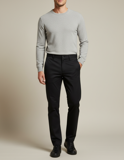 Pantalon Chino Noir Coton Droit Basique Homme