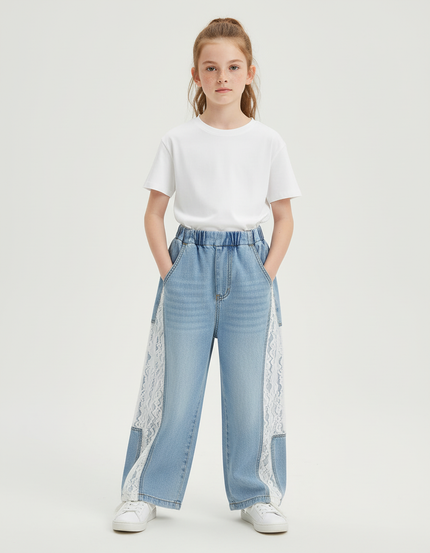 Pantalon Chino Bleu Denim Ample Dentelle Enfant - Jean