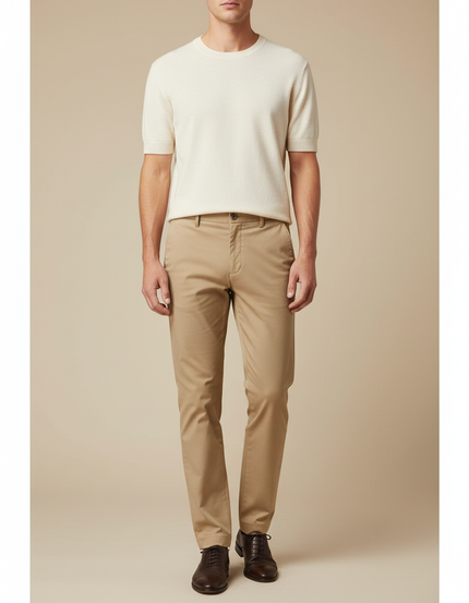 Pantalon Chino Beige Coton Droit Classique Homme