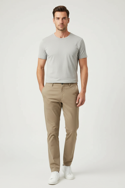 Pantalon Chino Beige Slim Coton Homme Décontracté