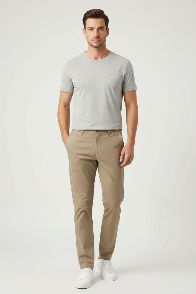 Pantalon Chino Beige Slim Coton Homme Décontracté