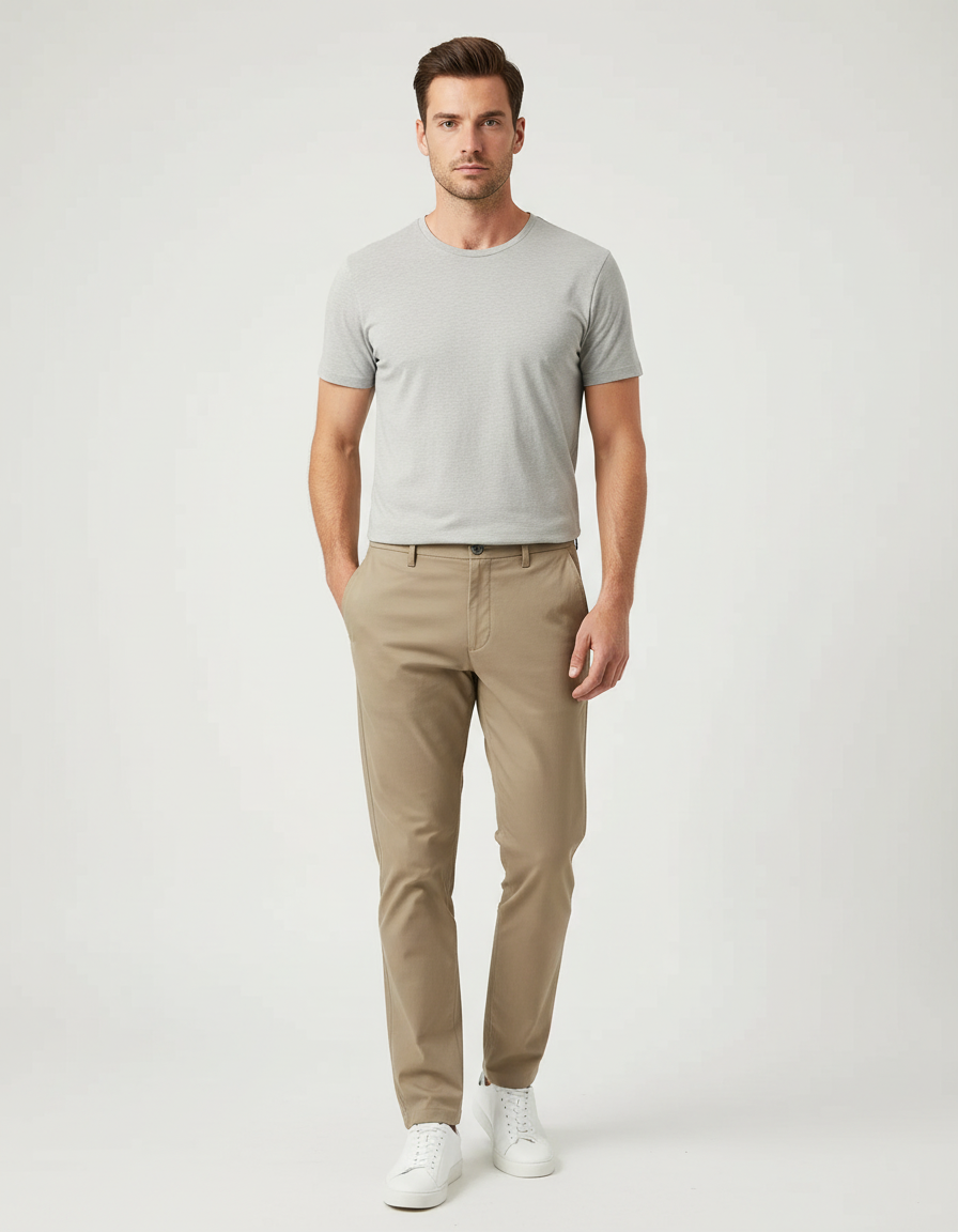 Pantalon Chino Beige Slim Coton Homme Décontracté