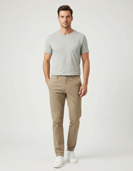 Pantalon Chino Beige Slim Coton Homme Décontracté
