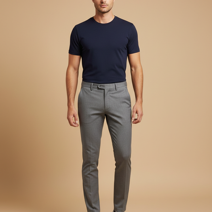 Pantalon Chino Gris Slim Élégant Uni Homme - Laine