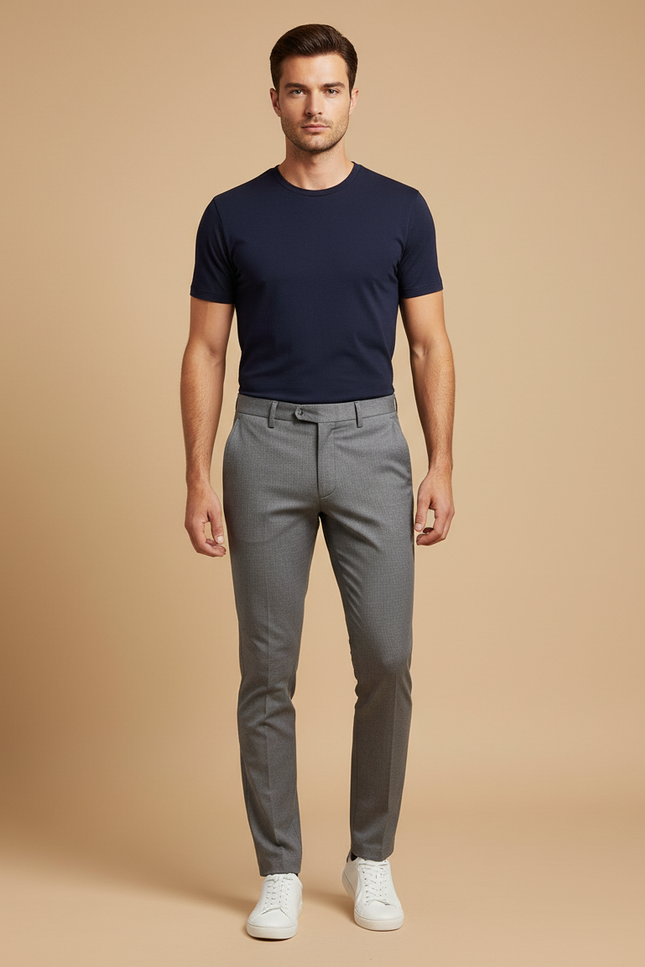 Pantalon Chino Gris Slim Élégant Uni Homme - Laine