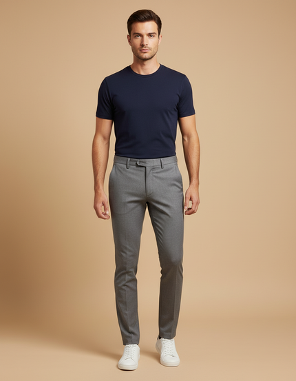 Pantalon Chino Gris Slim Élégant Uni Homme - Laine