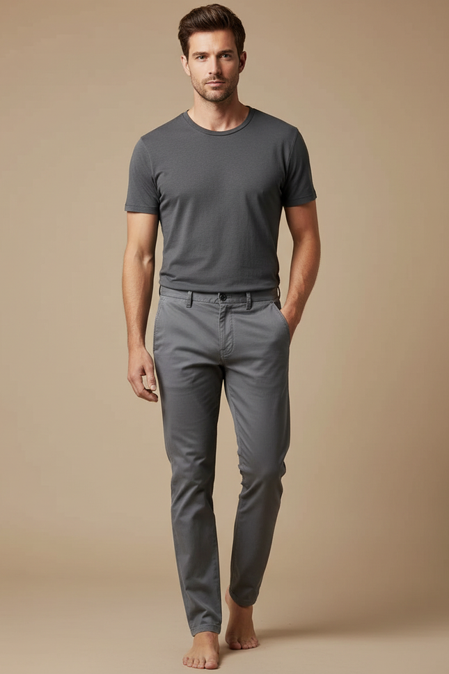 Pantalon Chino Gris Coton Slim Décontracté Homme