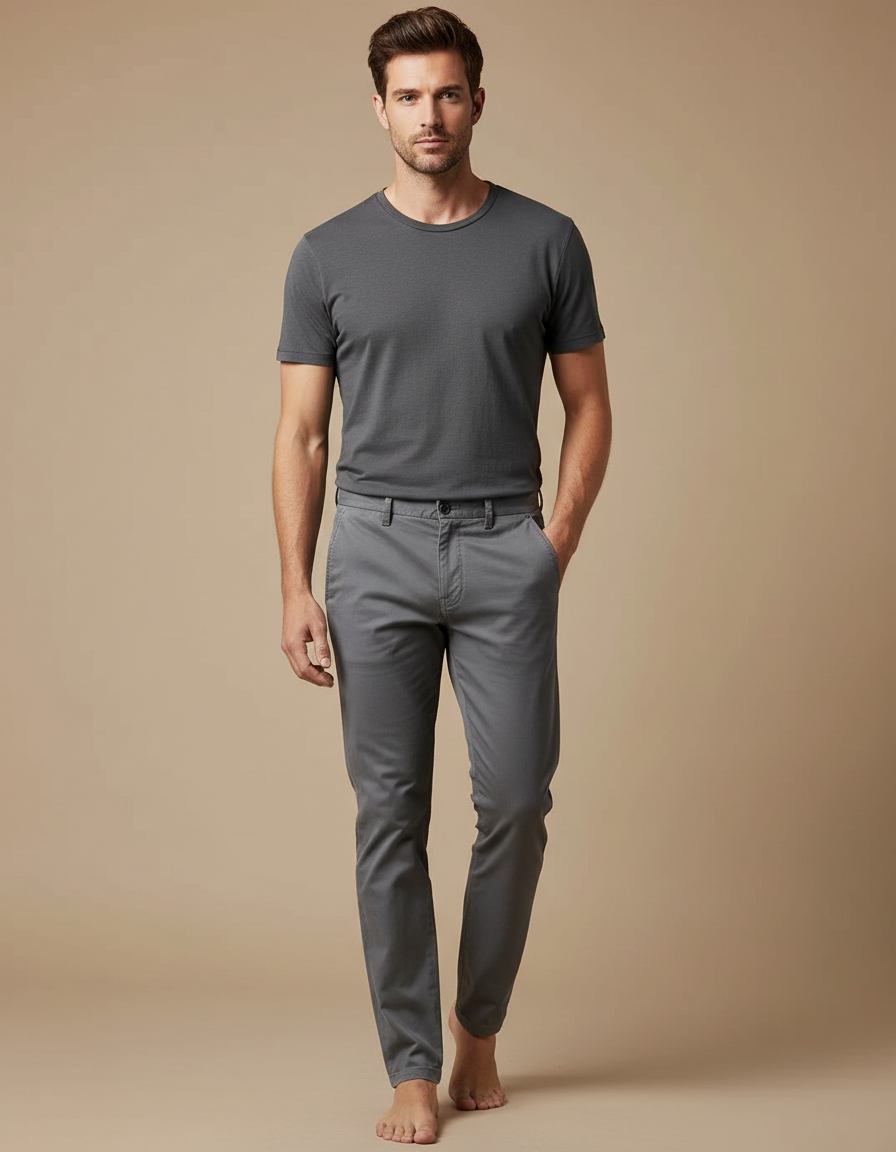 Pantalon Chino Gris Coton Slim Décontracté Homme