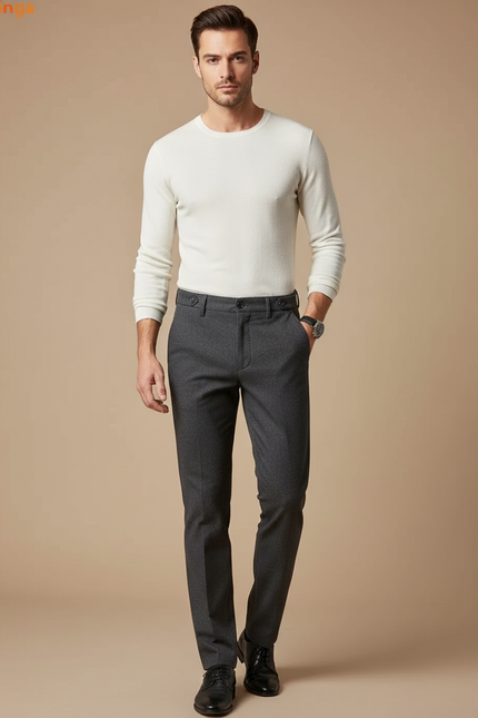 Pantalon Chino Gris Slim Élégant Motif Discret Homme - Laine