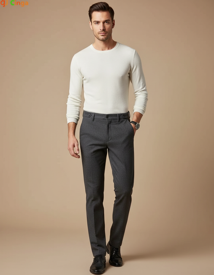 Pantalon Chino Gris Slim Élégant Motif Discret Homme - Laine