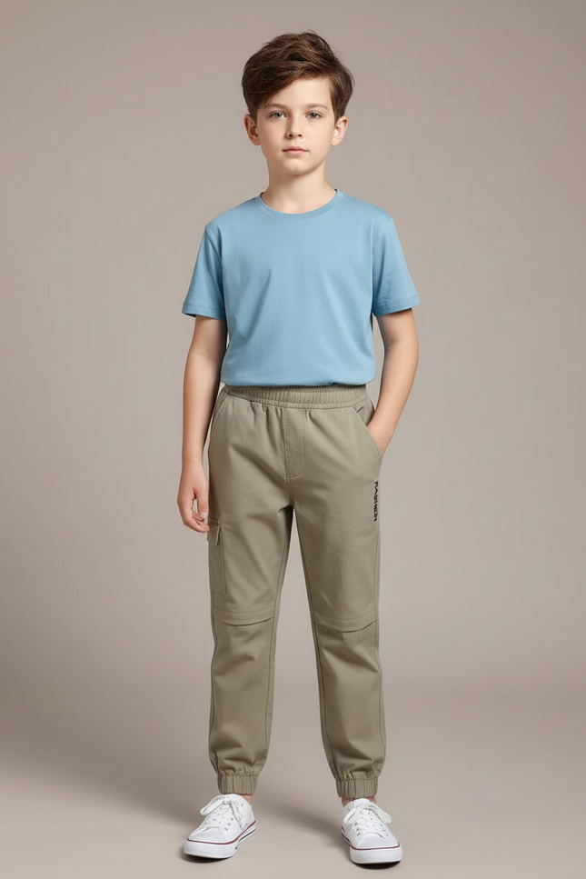 Pantalon Chino Kaki Coton Cargo Garçon Décontracté