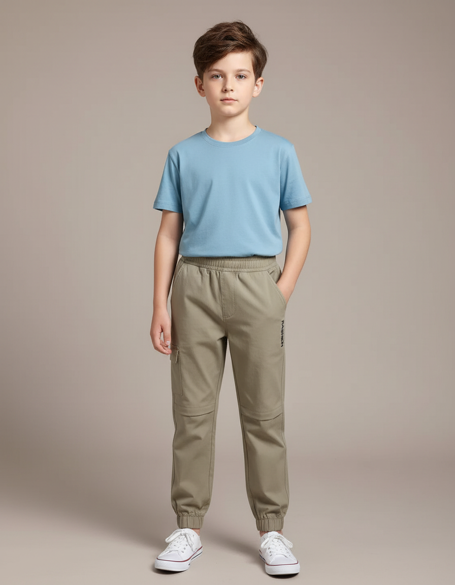 Pantalon Chino Kaki Coton Cargo Garçon Décontracté