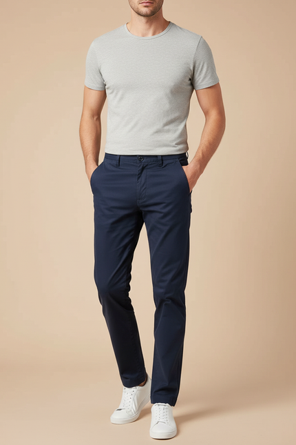 Pantalon Chino Bleu Marine Coton Stretch Coupe Slim