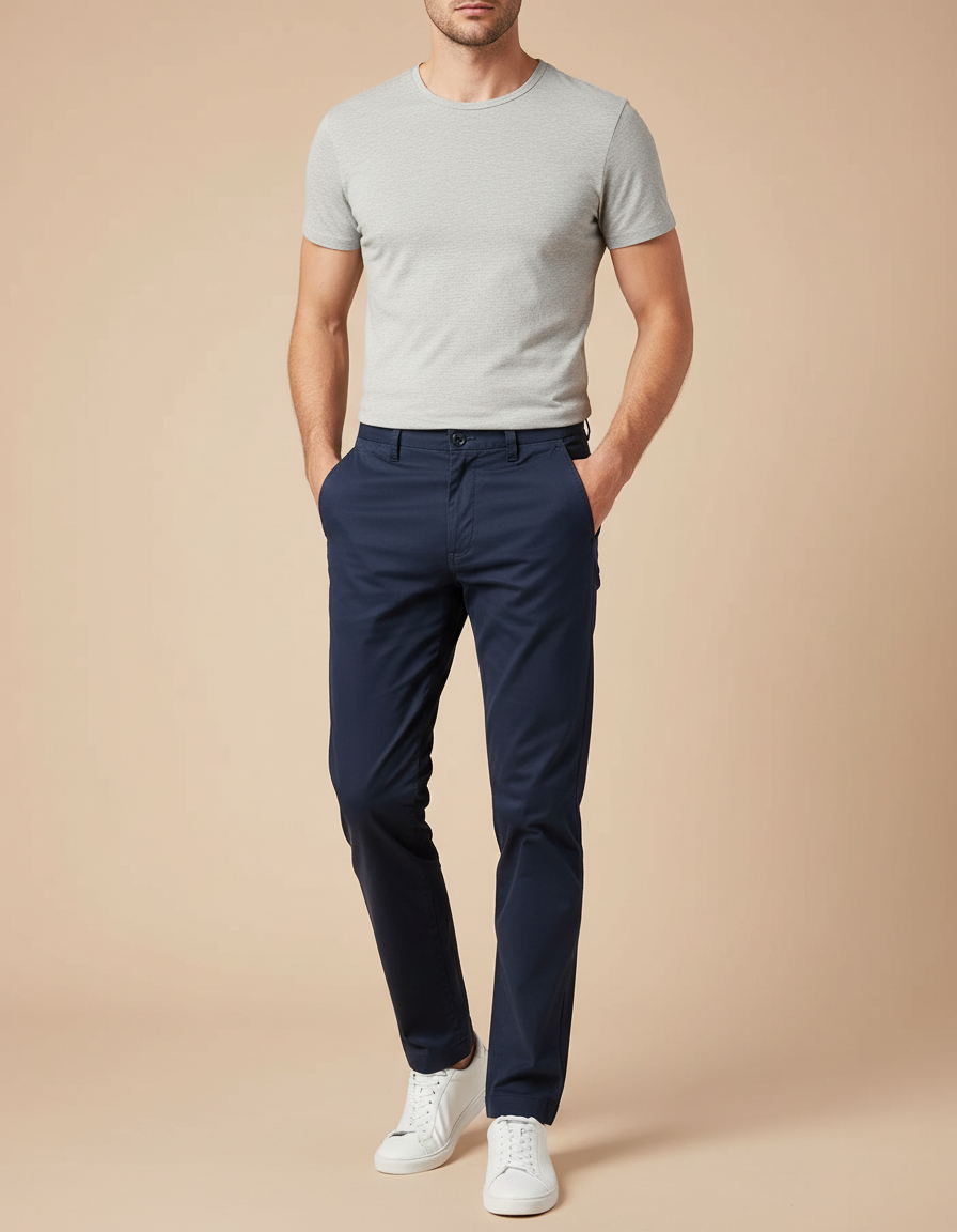 Pantalon Chino Bleu Marine Coton Stretch Coupe Slim