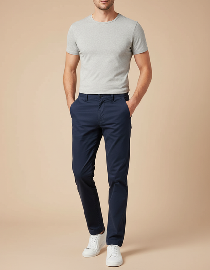 Pantalon Chino Bleu Marine Coton Stretch Coupe Slim