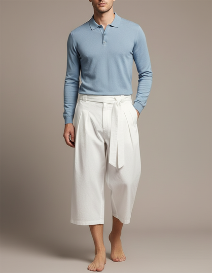 Pantalon Chino Blanc Ample Coton Ceinture Décontracté