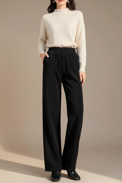 Pantalon Chino Femme Noir Large Velours Côtelé - Cordé