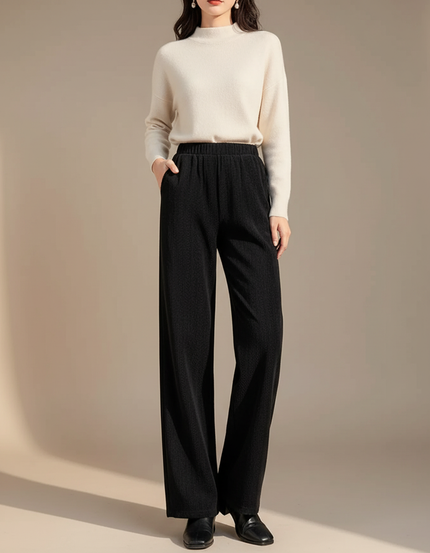 Pantalon Chino Femme Noir Large Velours Côtelé - Cordé