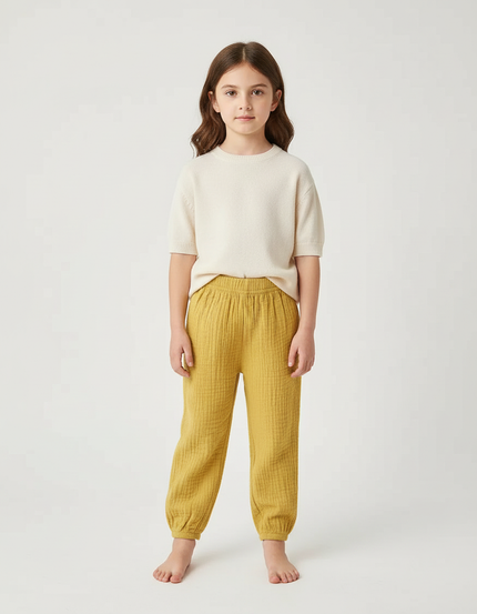 Pantalon Chino Jaune Ample Texturé Enfant Décontracté - Coton