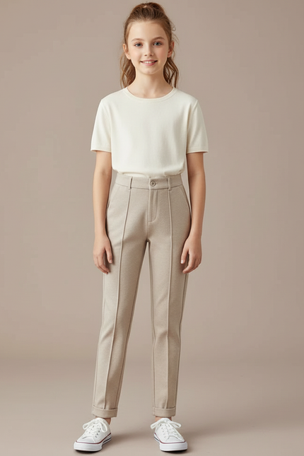 Pantalon Chino Beige Droit Laine Décontracté Enfant