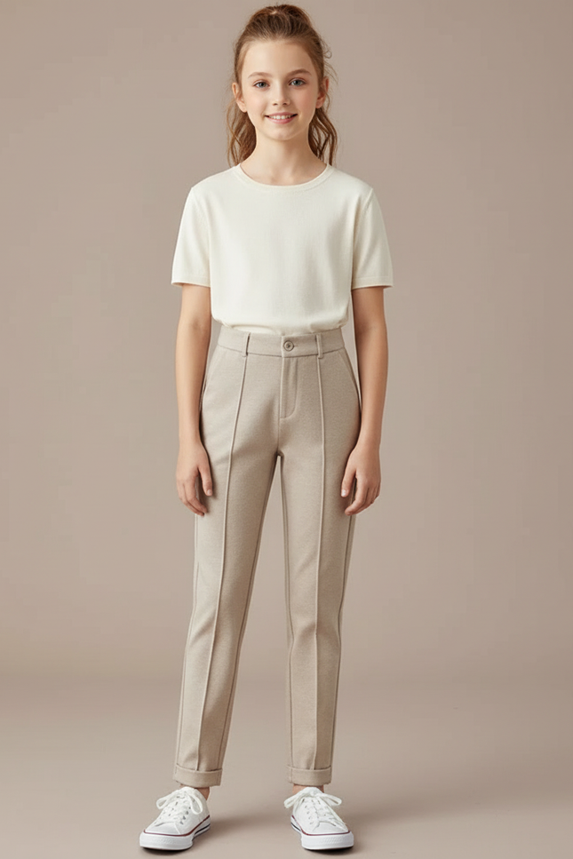 Pantalon Chino Beige Droit Laine Décontracté Enfant