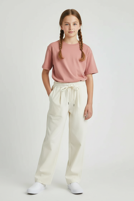 Pantalon Chino Écru Ample Coton Décontracté Enfant - Beige