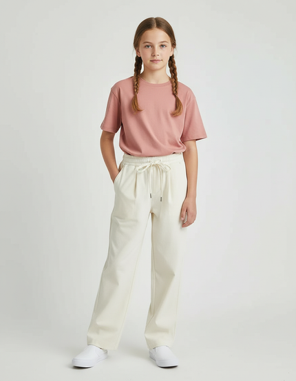 Pantalon Chino Écru Ample Coton Décontracté Enfant - Beige