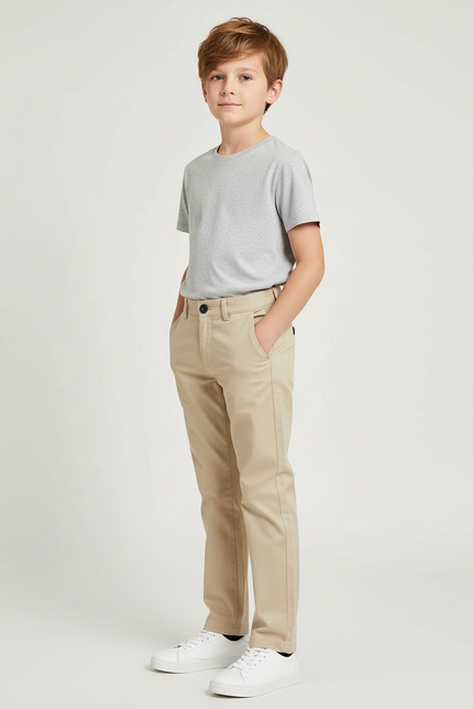 Pantalon Chino Beige Coupe Droite Décontracté Enfant - Gabardine